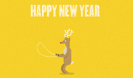 Podskakujący jelonek z napisem Happy New Year